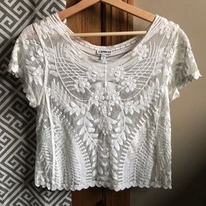 Express white lace, knitted t-shirt